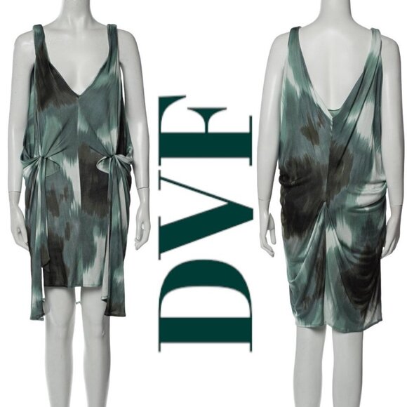 NWT DIANE VON FURSTENBERG Milton Green Watercolor Wrap Sheath Cocktail Dress, 10 - Picture 4 of 10